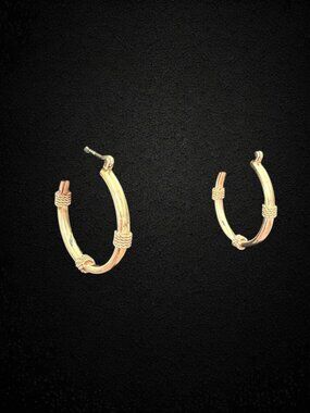 14K Yellow Gold Hoop Earrings 3.7g Textured Rope Accent Hinged Snap Hoops